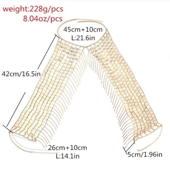 Boho Gold Body Chain Tassels Festival EDC - Picture 3 of 8